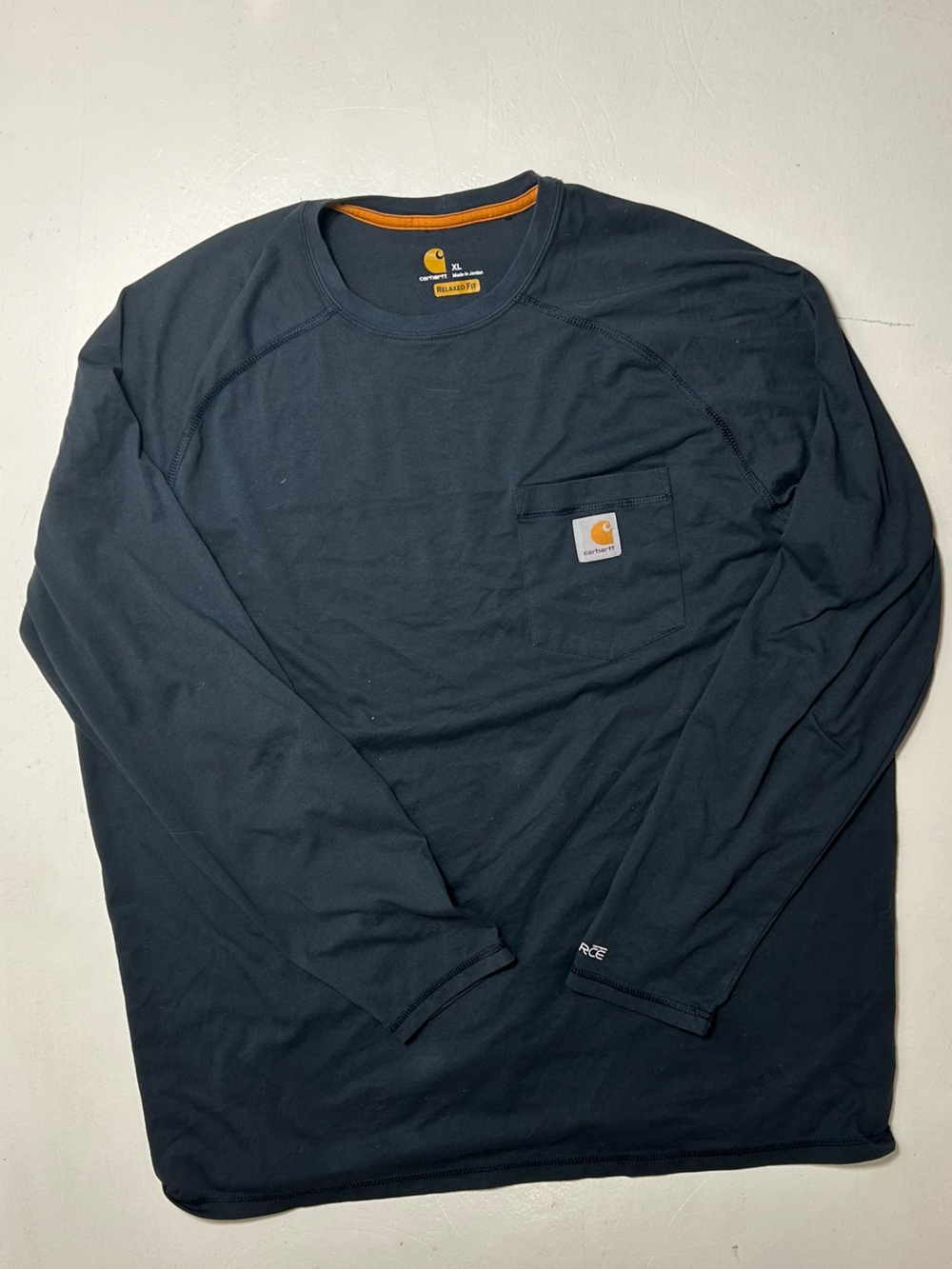 Carhartt Men’s Long Sleeve Pocket Tee — Navy with Orange Trim